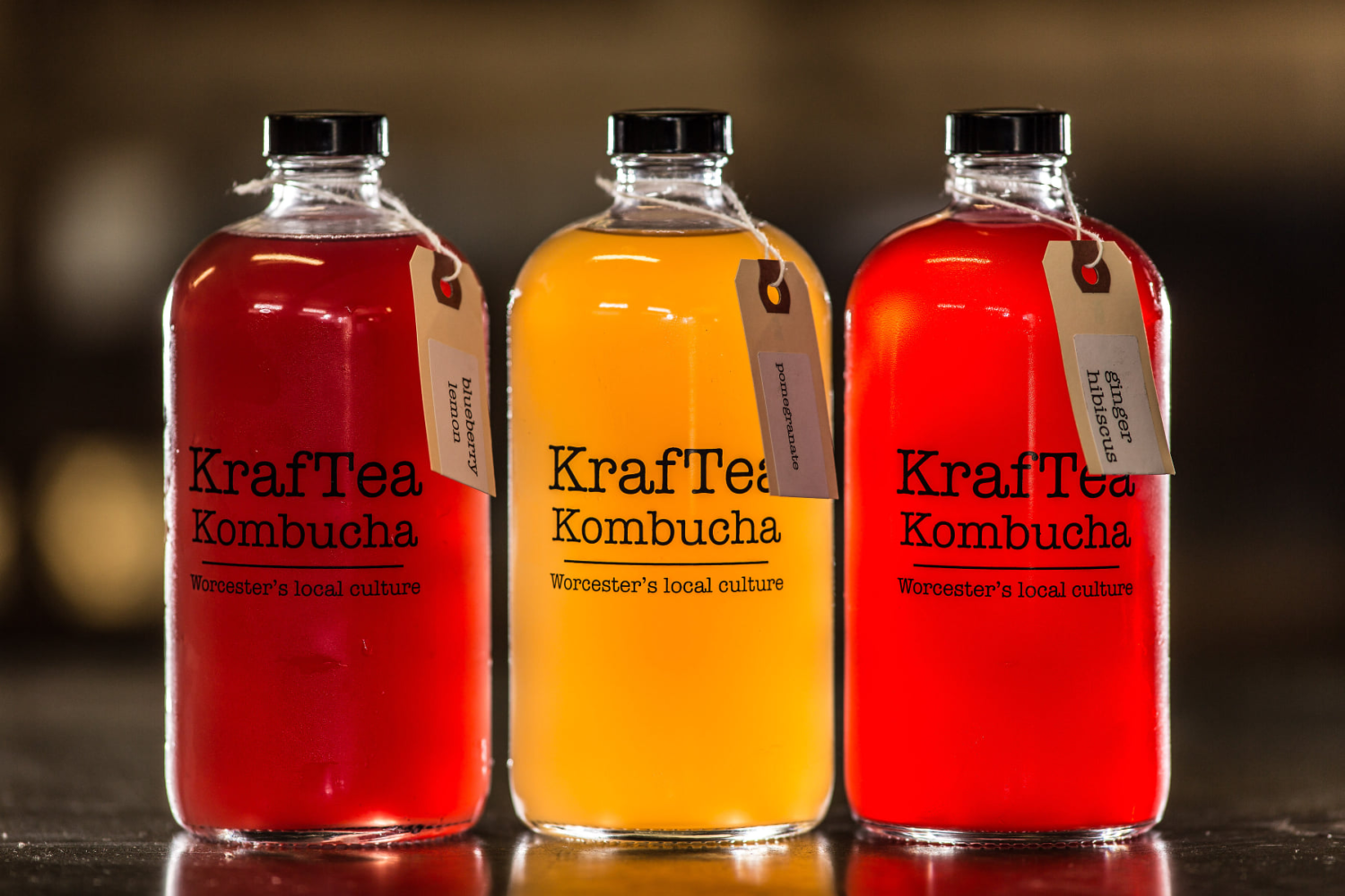 bottles of KrafTea Kombucha